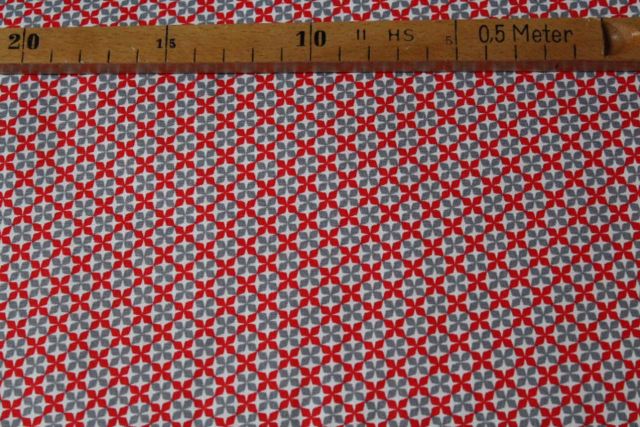 Popeline - Kleeblatt rot grau Popeline - Kleeblatt rot grau